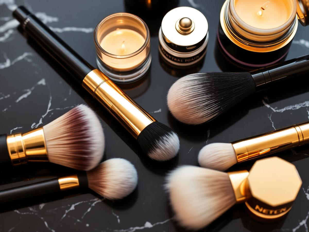 Luxury makeup brushes and gold cosmetics at Salon9teen Delhi
